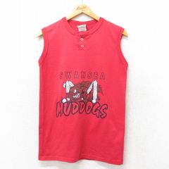 S/古着 ビンテージ ノースリーブ Tシャツ メンズ 00s 犬 ヘンリーネック 赤 レッド 25jun06 中古