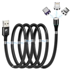 RoiCiel グネット着脱式タイプ充電ケーブル 磁気リング 3種類端子90cm