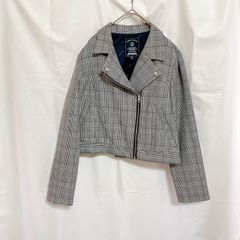 美品 PINK-latte ピンクラテ 女の子 子供用 ライダース ジャケット M 165cm グレー チェック 千鳥格子 かっこいい おしゃれ カジュアル フォーマル 卒業式