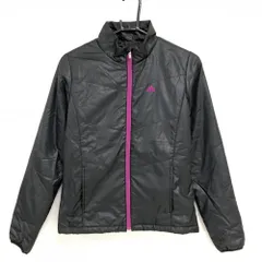 【美品】アディダス 中綿ジャケット 黒×パープル 織生地　ロゴ刺しゅう 裾ドローコード レディース S/P ゴルフウェア adidas