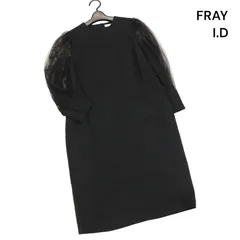 【新品 未使用】 FRAY I.D フレイアイディー 春夏 チュール スリーブ♪ 長袖 ワンピース ドレス Sz.0　レディース 黒 結婚式