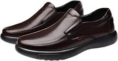 Fuji-cellar ビジネスシューズ ビジカジシューズ スリップオン プレーントゥ ローファー ＰＵレザー 紐なし ドライビングシューズ(ブラウン,  26.5 cm)