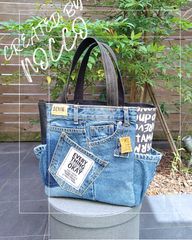 No.576【DENIM✖️両面使える❤️Knit pocket丸底バケツ型BAG No.576【DENIM✖️両面使える❤️Knit pocket丸底バケツ型BAG