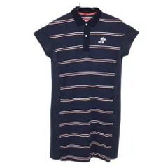 【超美品】ニューバランスゴルフ 半袖ポロワンピース ネイビー×オレンジ ボーダー バックロゴ レディース 1(M) ゴルフウェア New Balance