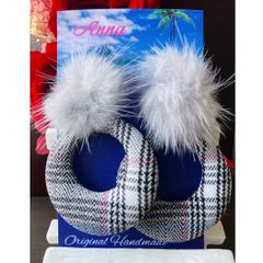 チェック柄 ファー付きピアス