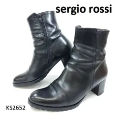 セルジオロッシ　ショートブーツ　サイドジップ　チャンキーヒール　レザー　EU35