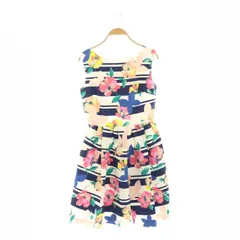 チェスティ Chesty ノースリブフレアワンピース ひざ丈 ボートネック ボーダー 花柄 0 XS 白 マルチカラー ホワイト /CX ■OS