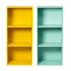 カラーボックス3段 　２個セット（イエロー＆ミントグリーン）本棚　カラフル　おもちゃ　教科書　絵本　子供部屋　家具　木製　黄色　緑　３段　２個（イエロー　１、ミント　１）※※北海道・沖縄県・離島別途送料有・説明文をお読みください※※