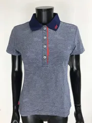 【USED】VIVA HEART ビバハート 綿 半袖 ポロシャツ ロゴ刺繍 ラインストーン ネイビー 紺 レディース 40 M レディース