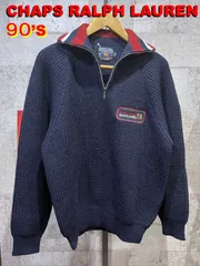 美品 チャップス ラルフローレン 90'S 厚手 1/4ジップ セーター 紺 M ローゲージ CHAPS RALPH LAUREN ハーフジップ