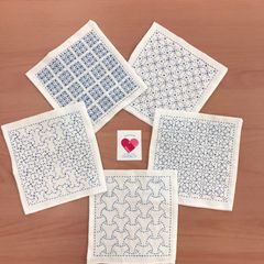 【福祉施設制作】木の実りんご作　刺し子ふきん 「さしこのフキン　5枚セット」　NO.3857　P（弐）