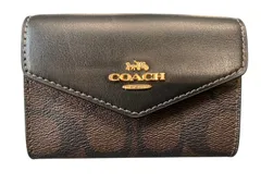 ♪2441COACH コーチ シグネチャー フラップ カードケース カードケース ブラウン ブラック CH202 中古美品