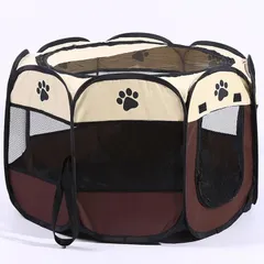 InZaccaZ ペットサークル 折りたたみ メッシュ 旅行 ケージ 屋外用 室内用 小型犬 八角形 肉球 コンパクト ゲージ ペット用サークル(ブラウン, S (68x47cm))のサムネイル