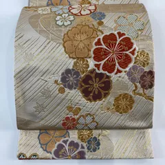 袋帯 美品 秀品 桜 流水 箔 唐織 ベージュ 六通 正絹 【中古】