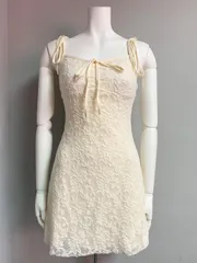 1291 キャバクラ　ドレス　フラワー　キャミドレス　ワンピース　リボン　レース　タイト　ミニ　キャバドレス　S