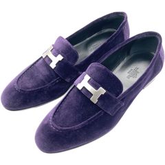 エルメス(HERMES) モカシン パリ H金具 シューズ パープル スエード #38 新品 ビジネスシューズ ドレスシューズ レディース