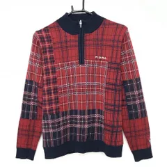 【超美品】フィドラ ハイネックセーター レッド×ネイビー 格子柄 ロゴ刺しゅう ハーフジップ メンズ M/M ゴルフウェア FIDRA