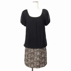 トッカ TOCCA ワンピース ミニ ドッキング 異素材 シフォン パフスリーブ タイト ツイード 0 黒 ブラックのサムネイル
