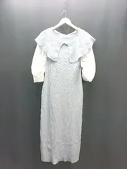 ◇ lagunamoon ビック襟 リブ ニット ボリューム袖 ガーリー 半袖 ロング丈 ワンピース サイズS ブルー レディース E 【1309040084629】