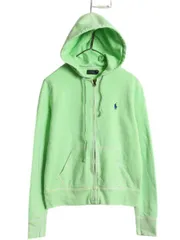 【お得なクーポン配布中!】 ポロ ラルフローレン フルジップ スウェット フード パーカー レディース М / 古着 トレーナー 裏起毛 ワンポイント ショート丈 グリーン