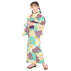 【新品】 [KYOETSU] [キョウエツ] 浴衣セット ジュニア レトロ 変わり織 3点セット(浴衣、兵児帯、下駄) ガールズ (150cm, 5.陰影菊) 0