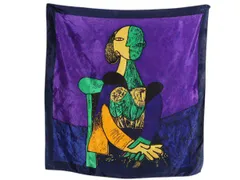 【お得なクーポン配布中!】 ピカソ アート 大判 スカーフ 正方形 絵画柄 肖像画柄 レディース ストール PICASSO マルチカラー 黄色い背景の女 大きいサイズ ハンカチ