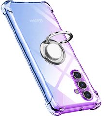 【特売】Galaxy A54 5G ケース リング TPU 薄型 軽量シリコン Galaxy A54 5G グラデーション色 ケース 耐衝撃 指紋防止 車載ホルダー対応 防塵 一体型 人気 携帯カバー(パープルブルー)