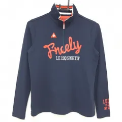 【美品】ルコック 長袖ハイネックシャツ ネイビー×レッド ハーフジップ ロゴ刺しゅう レディース L ゴルフウェア le coq sportif