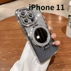 ［ショップス］iPhone11 スマホケース ラメ キラキラ 鏡 ミラー付き スタンド付き シンプル 軽量 おしゃれ かわいい 銀 E025　E