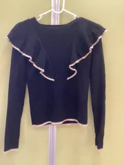 AZULアズールバイマウジー ニット セーター 長袖 リブ フリル S 黒 ブラック