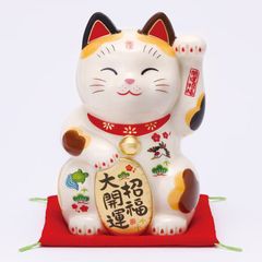 薬師窯 彩絵招福大開運招き猫(5号) 置物 陶器　縁起物 雑貨 インテリア ギフト プレゼント かわいい おしゃれ 新築祝い 結婚祝い お祝い 母の日 父の日 敬老の日 記念品 7842