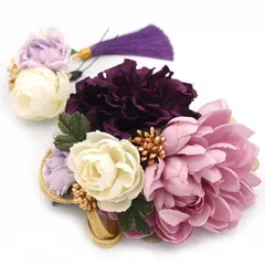 髪飾り ２点セット 紫 白 ダリア ラナンキュラス ピンポンマム 成人式 花 和風 浴衣 着物 振袖 袴 ドレス 七五三 子供 結婚式 卒業式 入学式 コーム ヘアアクセサリー 髪留め 日本製 送料無料 ムラサキ W68 324-226 u945　Si