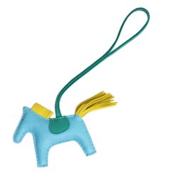 エルメス ロデオ PM チャーム アニューミロ ラムスキン レザー セレステ ヴェールヴェロン ジョーヌナプル ライトブルー 青 A刻印 箱付 HERMES