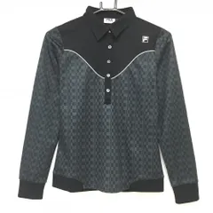 フィラゴルフ 長袖ポロシャツ 黒×グレー 変形格子柄 レディース M ゴルフウェア FILA GOLF