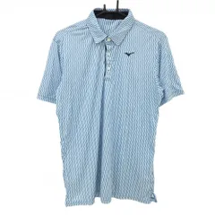 ★特価★【超美品】ミズノ 半袖ポロシャツ 白×ライトブルー 総柄 ロゴ刺しゅう メンズ XL ゴルフウェア MIZUNO