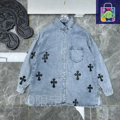 【本日限定WTO】Chrome Hearts メンズ デニムシャツ 刺繍＆レザーパッチ カスタムウォッシュデニムブルー S-XL [本日WTO|新品未使用品]-WTO輸入1-IZJ46
