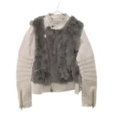 Sacai (サカイ) 14AW ラビットファー レザー ライダース ジャケット シルバー/グレー 14AWLU815のサムネイル