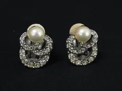 ■美品■ NINA RICCI ニナリッチ パール ラインストーン クリップ式 イヤリング アクセサリー レディース シルバー系 DK1774