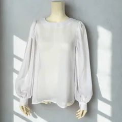 ジュノア JUNOAH　クルーネック バルーンスリーブ シースルーブラウス　ホワイト　レディース