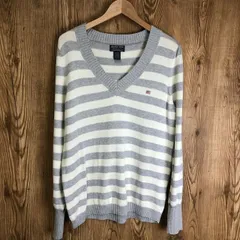 90s VINTAGE POLO JEANS Ralph Lauren ボーダー柄 コットン Vネック セーター メンズ Sサイズ位 90年代 ラルフローレン ビンテージ アメカジ 古着 e24033104