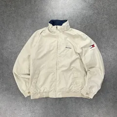 TOMMY HILFIGER Nylon Jacket Blouson Full Zip トミーヒルフィガー ナイロンジャケット フルジップ ジップアップ ブルゾン ロゴ刺繍 ベージュ ハイネック XXL ビッグサイズ