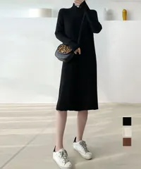 リブニット ワンピース ハイネック 無地