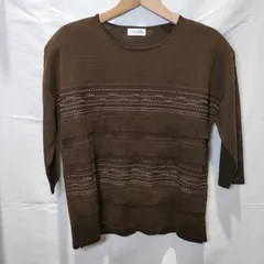 ⑧mimosalip ミモザリップ トップス ニット 茶色 ブラウン 五分丈 七分丈 長袖 婦人服 レディース レトロ 古着 柄物 80 90 アンティーク ヴィンテージ ボーダー M 肩パット