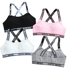 【迅速発送】FARFADET スポーツブラ ハーフトップ ジュニア ブラジャー カップ付 インナー ガールズ ティーンズ 4枚組 フィットネス