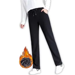 [FARFADET] ロング パンツ 裏起毛 あったか スウェット ストレート レディース ストレッチ 暖かい ズボン 防風 防寒 秋 冬 (M, ブラック) [��ラック] [M]