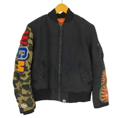美品✨アベイシングエイプ　フライトジャケット　MA-1 バックロゴ Mサイズ ア ベイシング エイプ×アルファ インダストリーズ、「刺し子