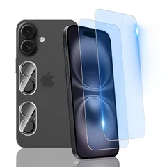 対応 iPhone 16 ガラスフィルム ブルーライトカット （２枚入り）+レンズ保護 （２枚入り） 視覚疲労を軽減し【国産旭硝子素材 - 高 品質】 アイフォン16 ガラスフィルム 強化ガラス ブルーライトカット いpほね16 全面保護 液晶 ケース カ 0