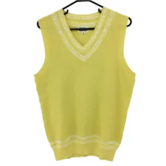 【超美品】ジャックバニー ニットベスト イエロー×白 ネックロゴ Vネック コットン100％ メンズ 5(L) ゴルフウェア Jack Bunny