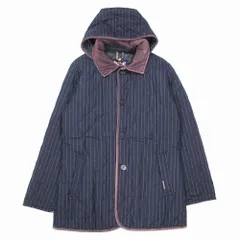 LAVENHAM ラベンハム 英国製 キルティングコート 中綿入り ジャケット フード付き ストライプ柄 サイズ38 M ネイビー メンズ 【中古】