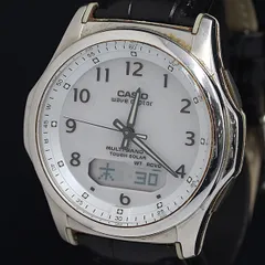 稼動 カシオ ウェーブセプター 電波ソーラー シルバー文字盤 デジアナ WVA-M630 メンズ腕時計 OGH 2000000 NSK